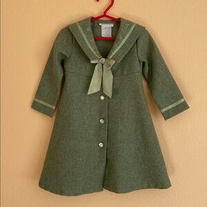Bonnie Jean Little Girls Green Coat, Sailor Collar, Button Up